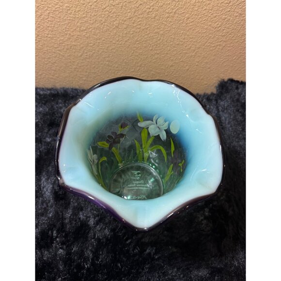 Vintage Fenton Designer Showcase Series Flip Vase Artist Signed Purple Iris - Picture 5 of 9